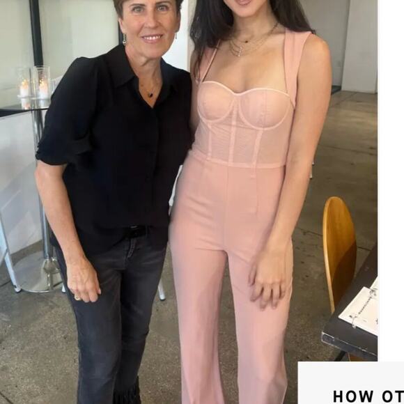 $545 BLACK HALO malvina pink corset top mauve wide flare leg jumpsuit size 4 - Picture 4 of 6